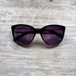 Vintage Y2K Sunglasses Black Cat Oversize Purple Tint Gold Arm Detail Retro Chic
